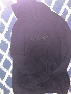 GUESS Black Crewneck Pullover Hoodie with Embossed Logo